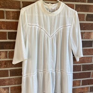 Leith White Boho Top High Neck lace Tunic size M